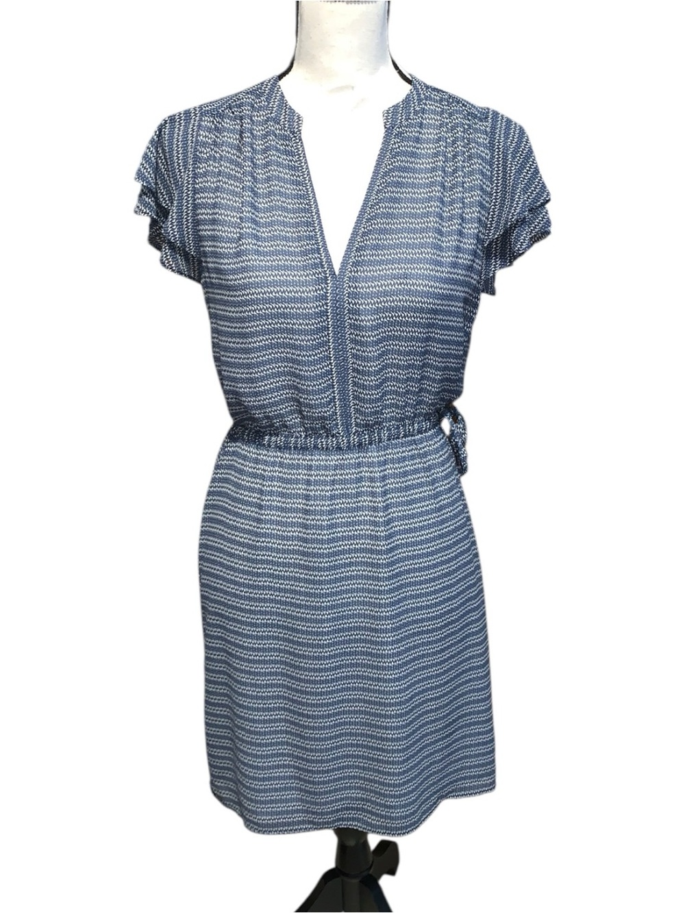 H&M Womens Blue Striped Mini Summer Casual Flutter Sleeve A Line Dress